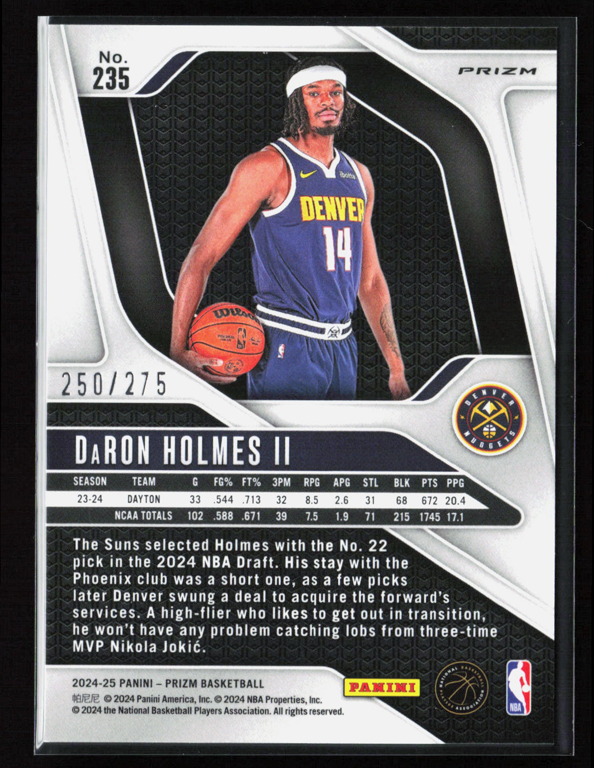 DaRon Holmes II 2024-25 Panini Prizm - Prizms White Lazer #235 #/275