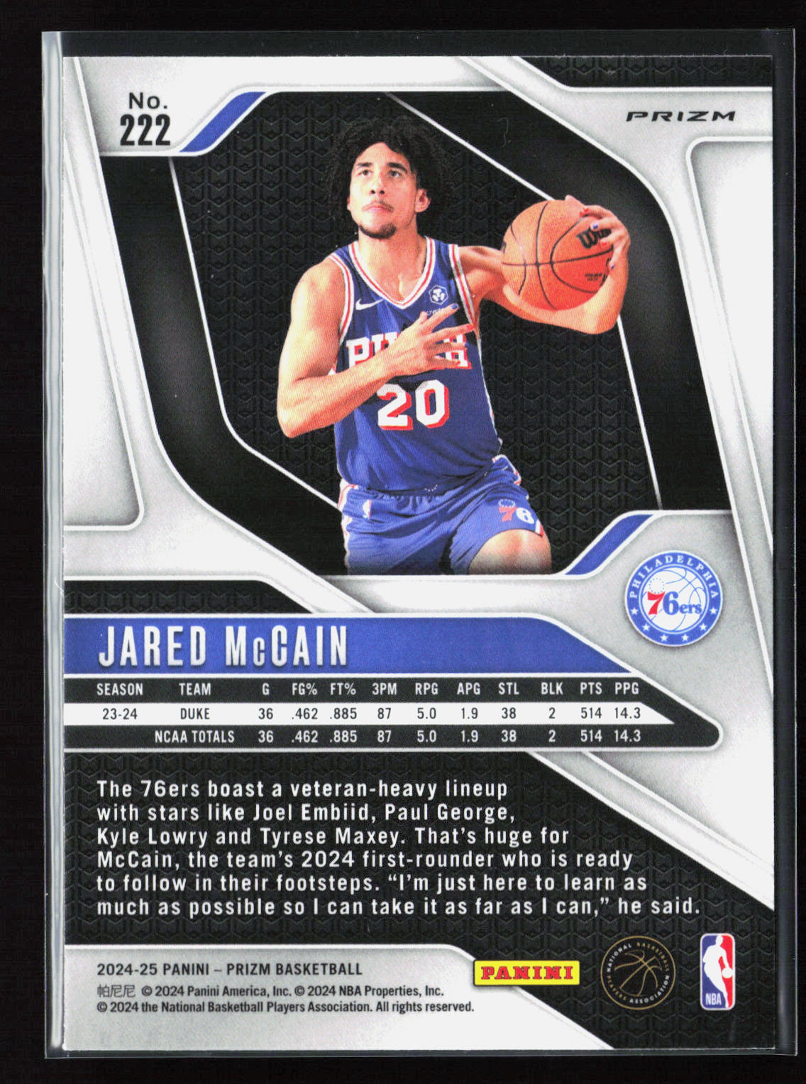 Jared McCain 2024-25 Panini Prizm - Prizms Pink Ice #222