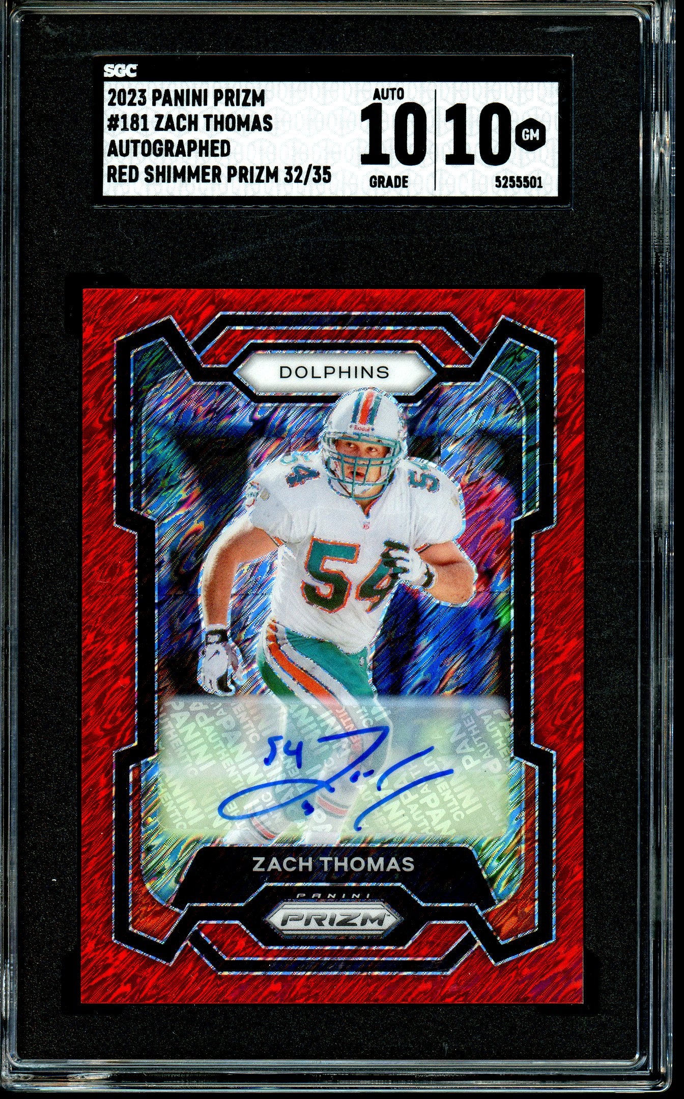 Zach Thomas 2023 Panini Prizm #181 Red Shimmer Auto /35
