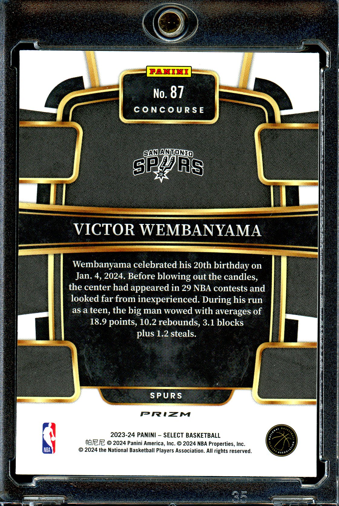 Victor Wembanyama 2023-24 Panini Select #87 Orange Tectonic Prizms