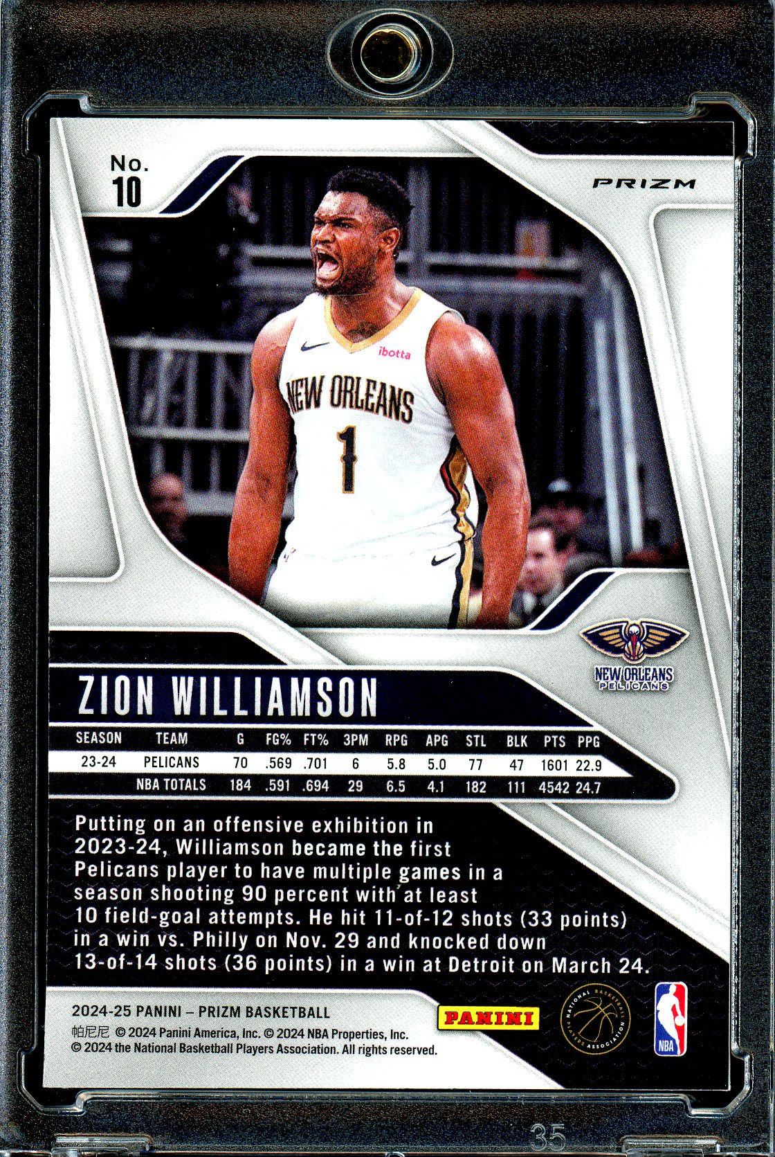 Zion Williamson 2024-25 Panini Prizm #10 Prizms Glitter SSP