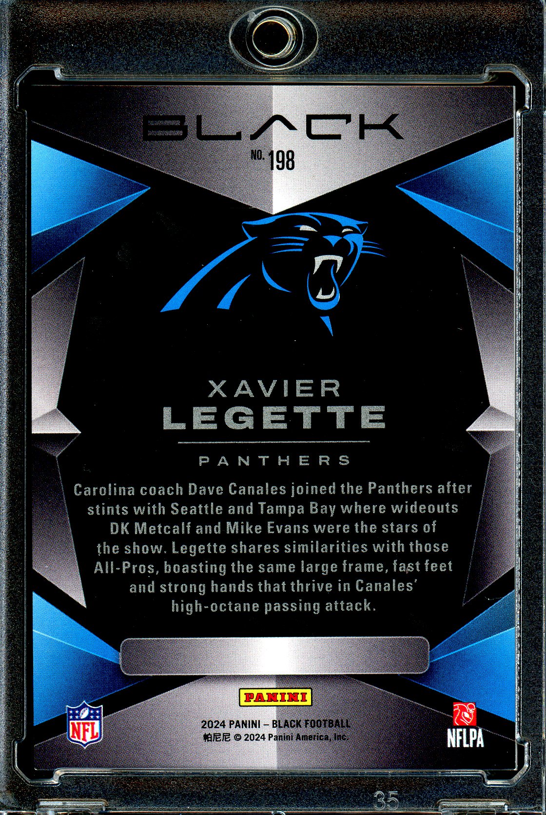 Xavier Legette 2024 Panini Black #198 Sapphire #/35