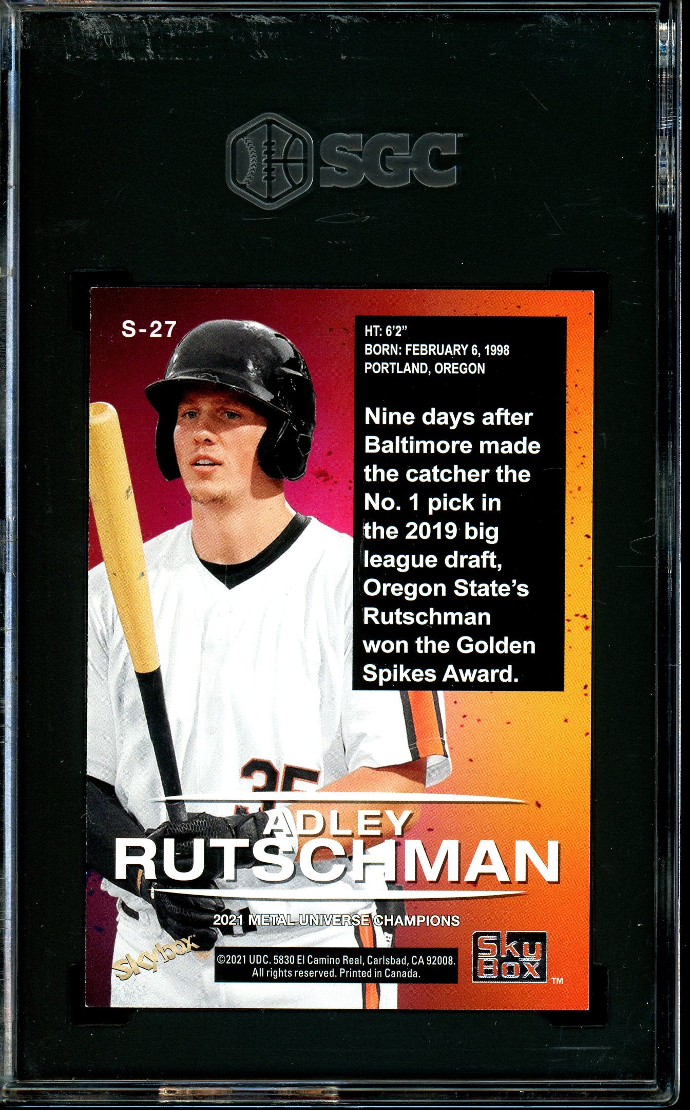 Adley Rutschman 2021 SkyBox Metal Universe Champions #S-27 Skybox Premium SGC 9