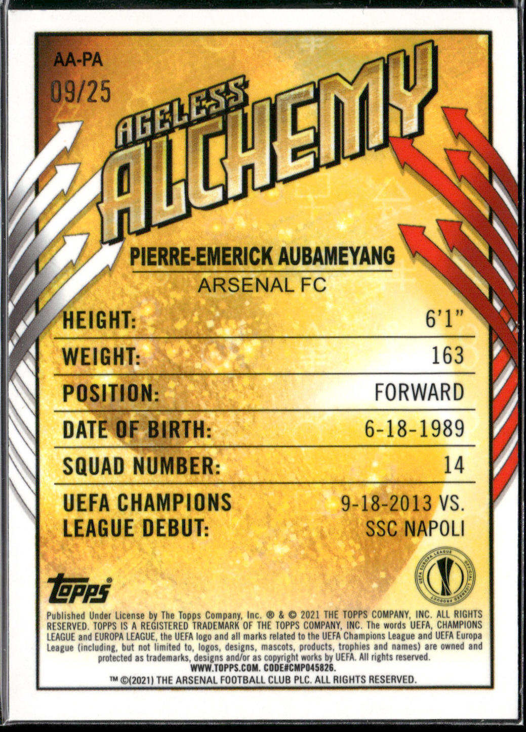 Pierre-Emerick Aubameyang 20/21 Merlin Chrome AA-PA Orange #/25