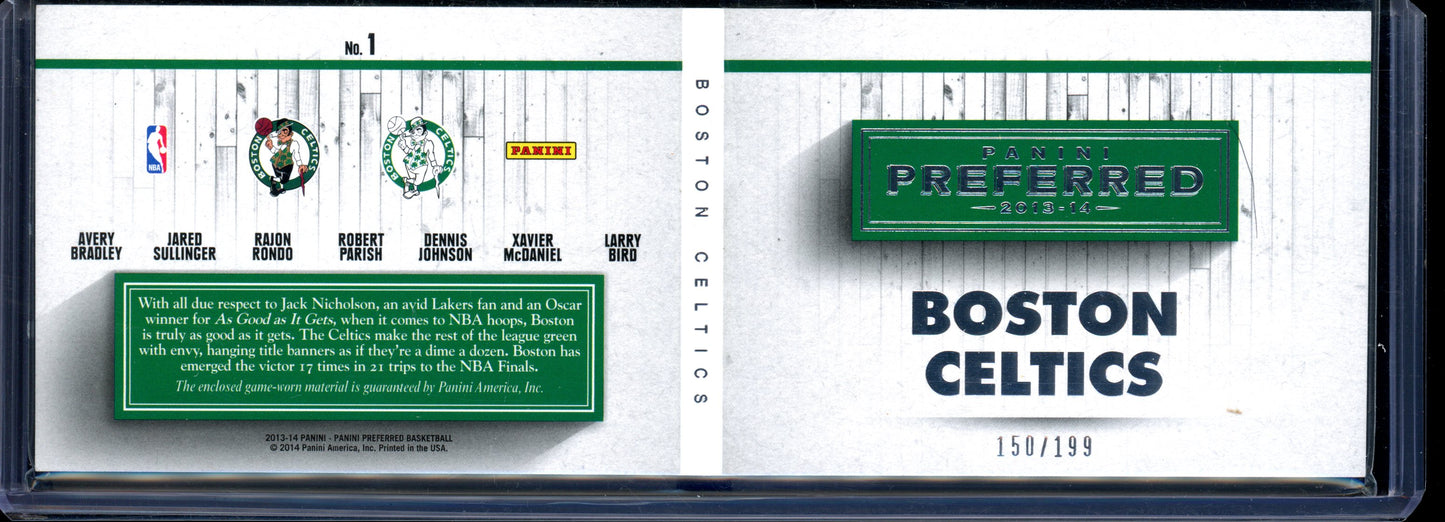 2013-14 PREFERRED CELTICS BOOKLET RELIC BIRD RONDO PARISH MCDANIEL JOHNSON /199