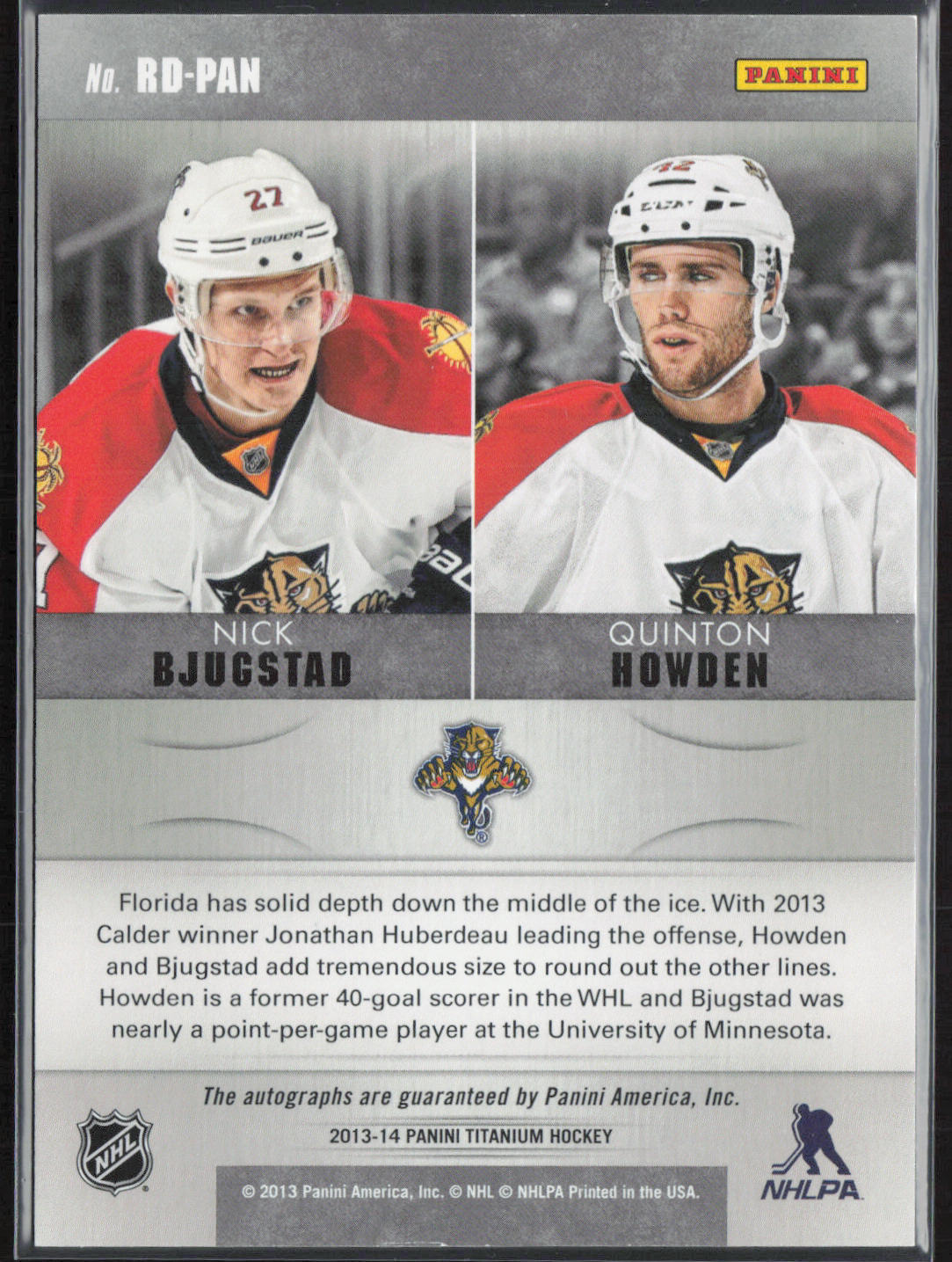 Bjugstad/Howden 13-14 Panini Titanium #RD-PAN Rookie Dual Signatures /50