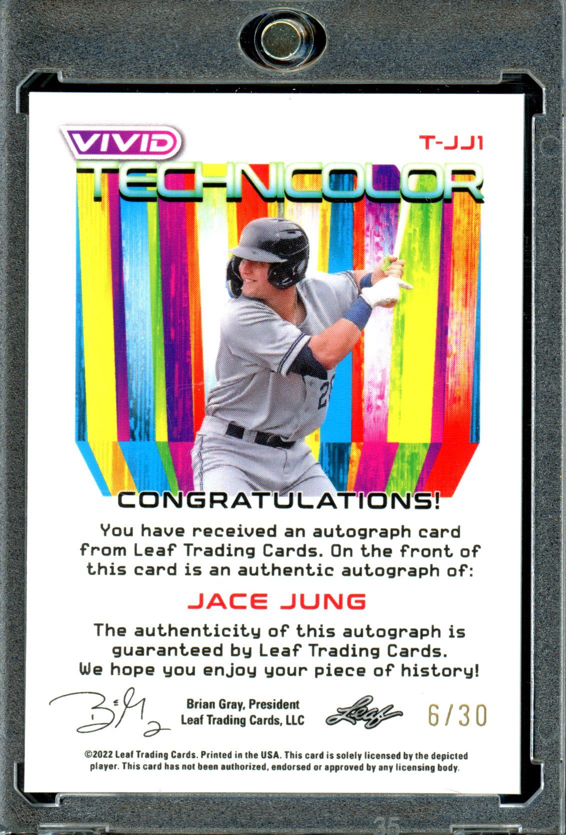 Jace Jung 2022 Leaf Vivid #T-JJ1 Technicolor Navy Blue Autographs