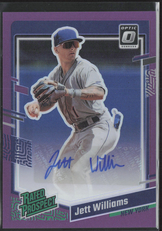 Jett Williams 2023 Donruss #RPS-JW Optic Rated Prospects Signatures Purple #/99