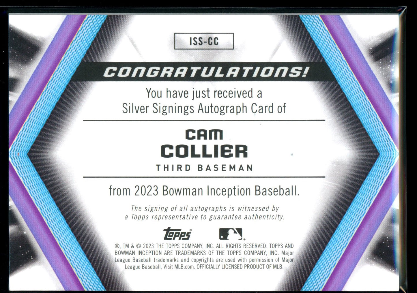 Cam Collier 2023 Bowman Inception #ISS-CC Inception Silver Signings #/100