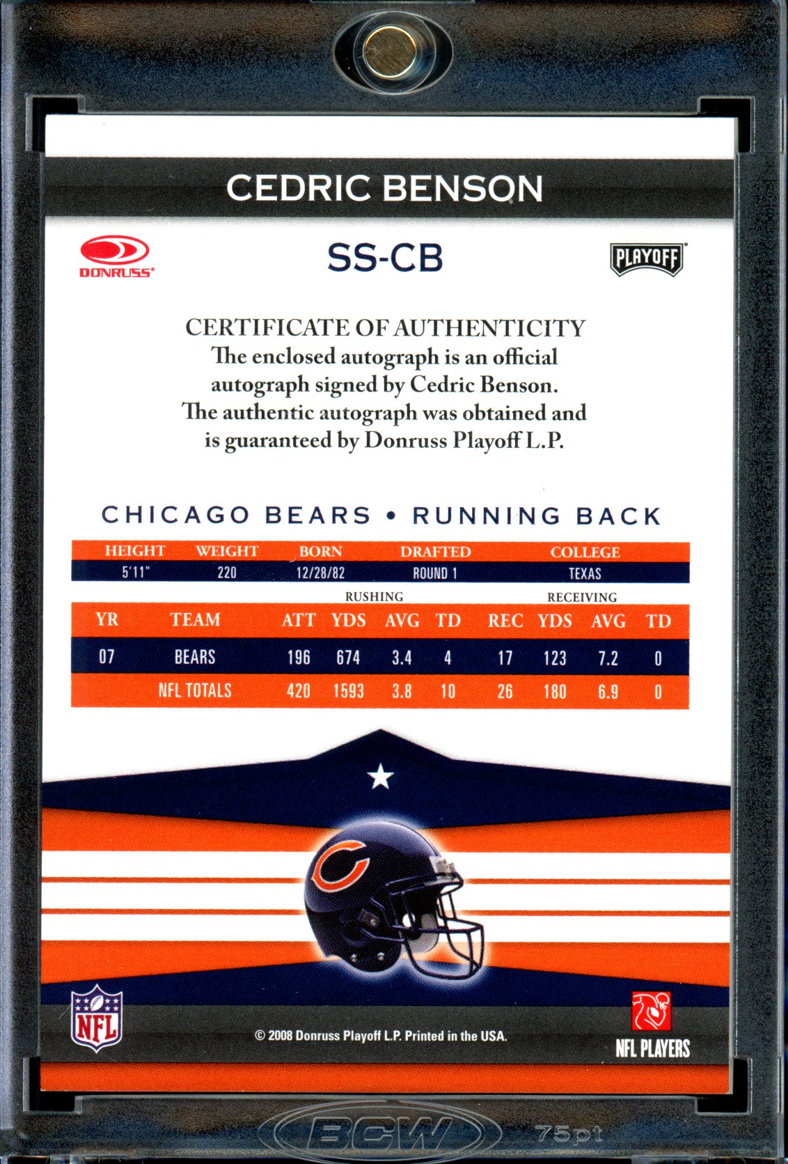 Cedric Benson 2008 Donruss Playoff Silver Signatures #SS-CB