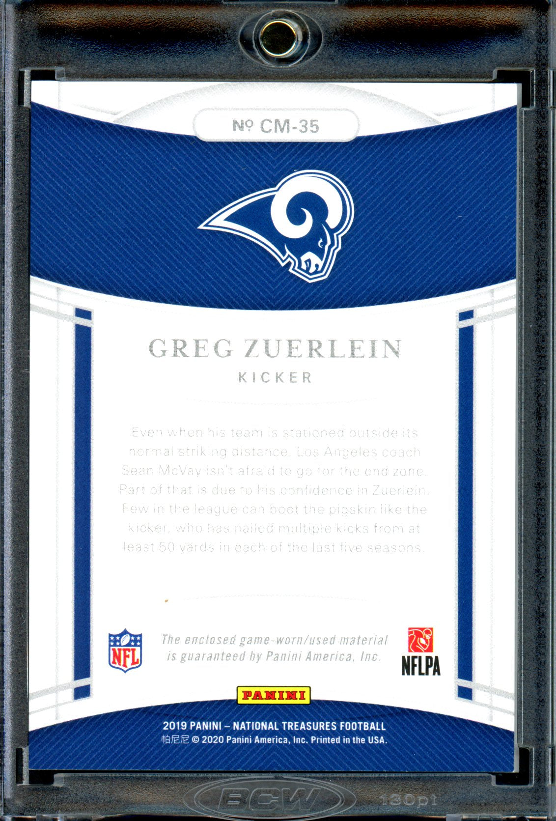 Greg Zuerlein 2019 National Treasures #CM-35 Colossal Materials /12