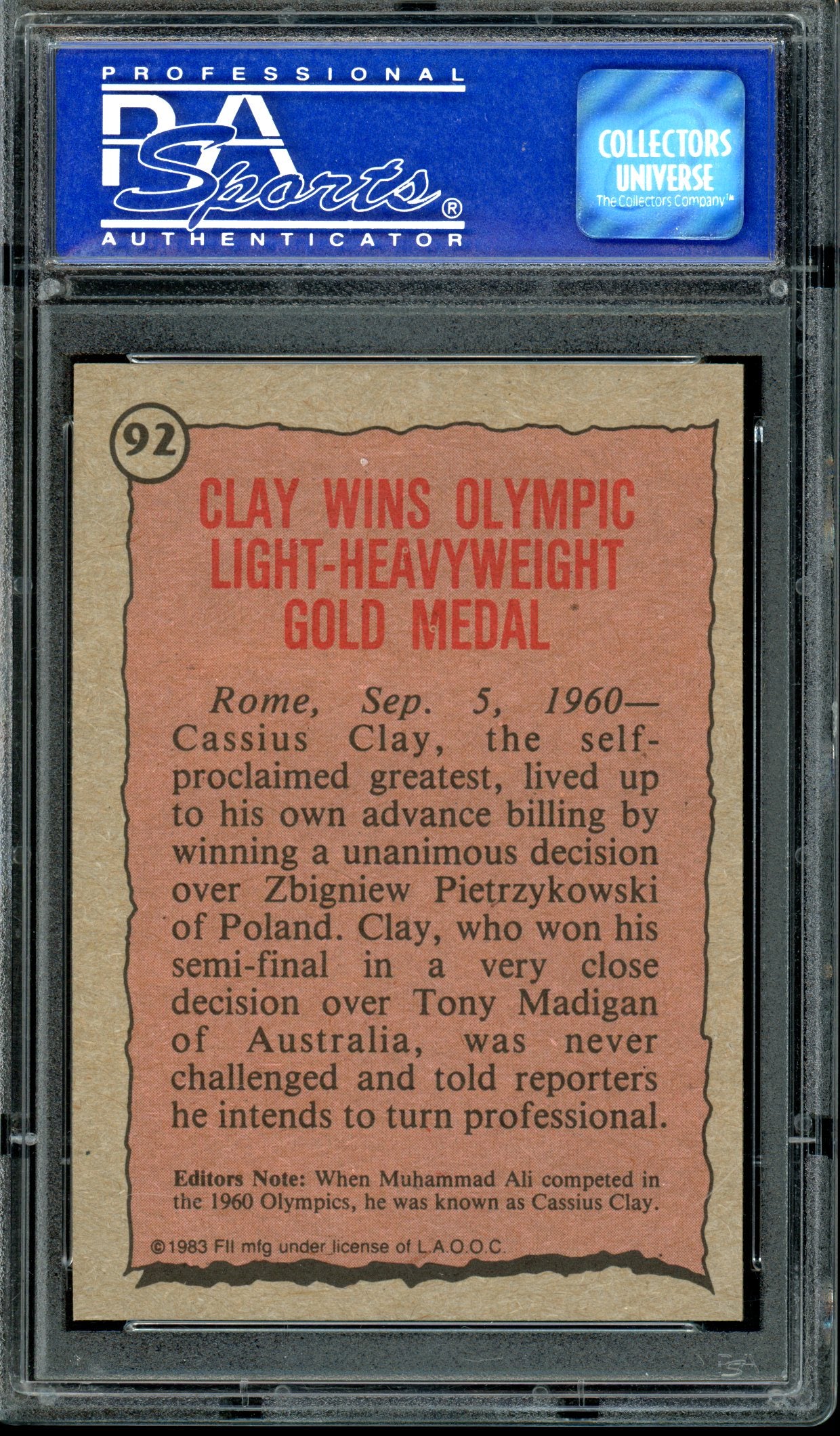 Cassius Clay 1983 Topps Greatest Olympians #92 Greatest Olympians PSA 9