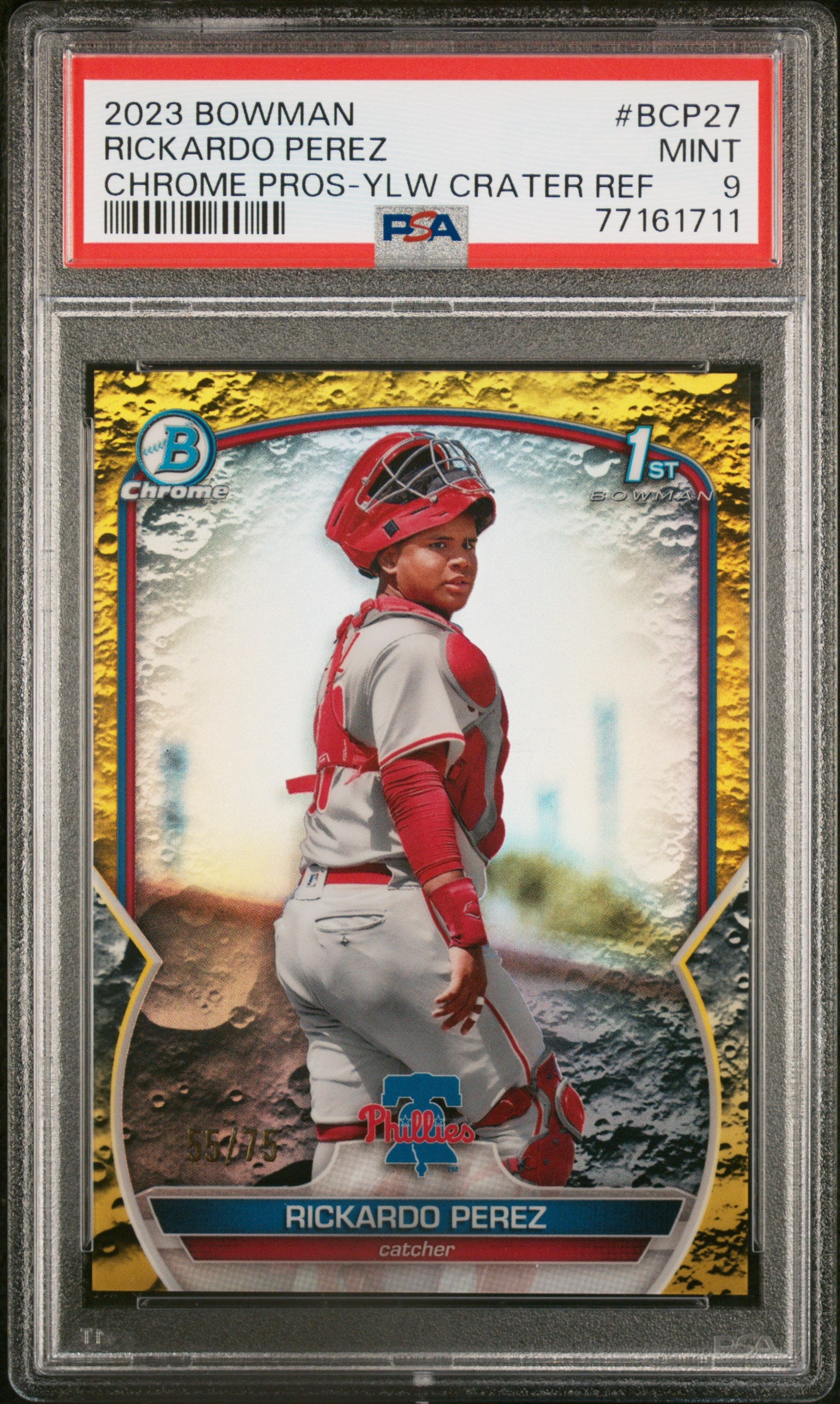 2023 Bowman Chrome Prospects #BCP27 Rickardo Perez Ylw Crater Ref PSA 9 /75