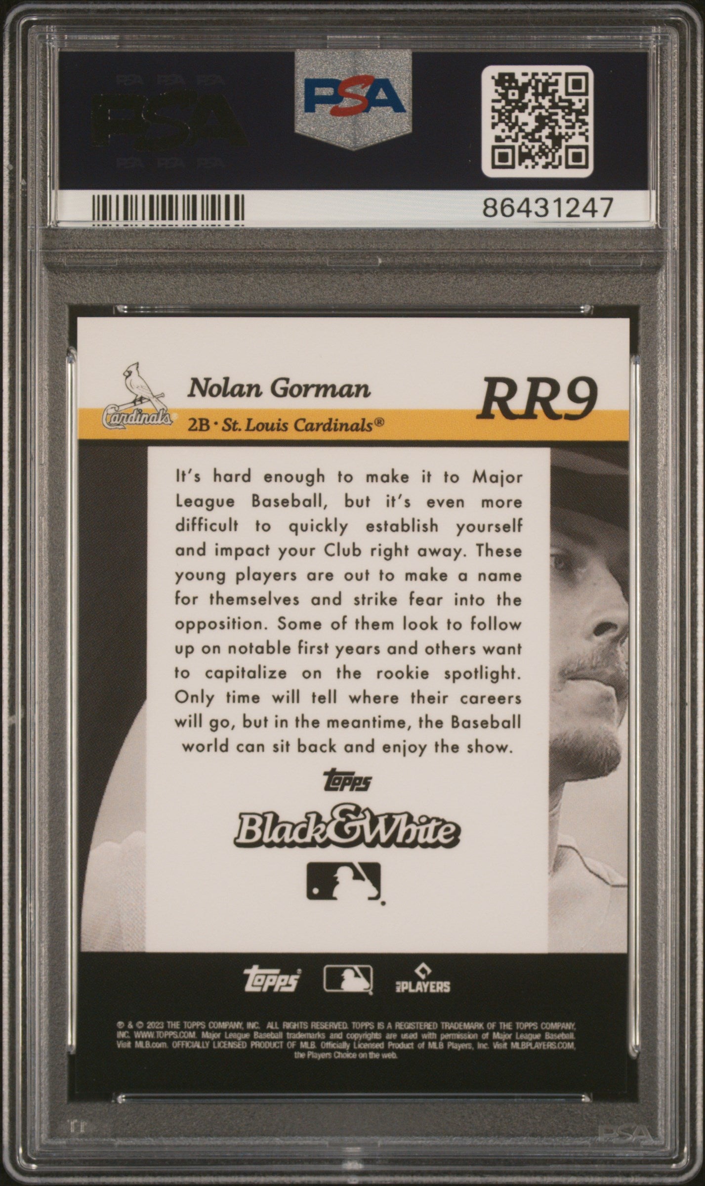 Nolan Gorman 2023 Topps Black And White Rookie Resolution #RR9 PSA 10