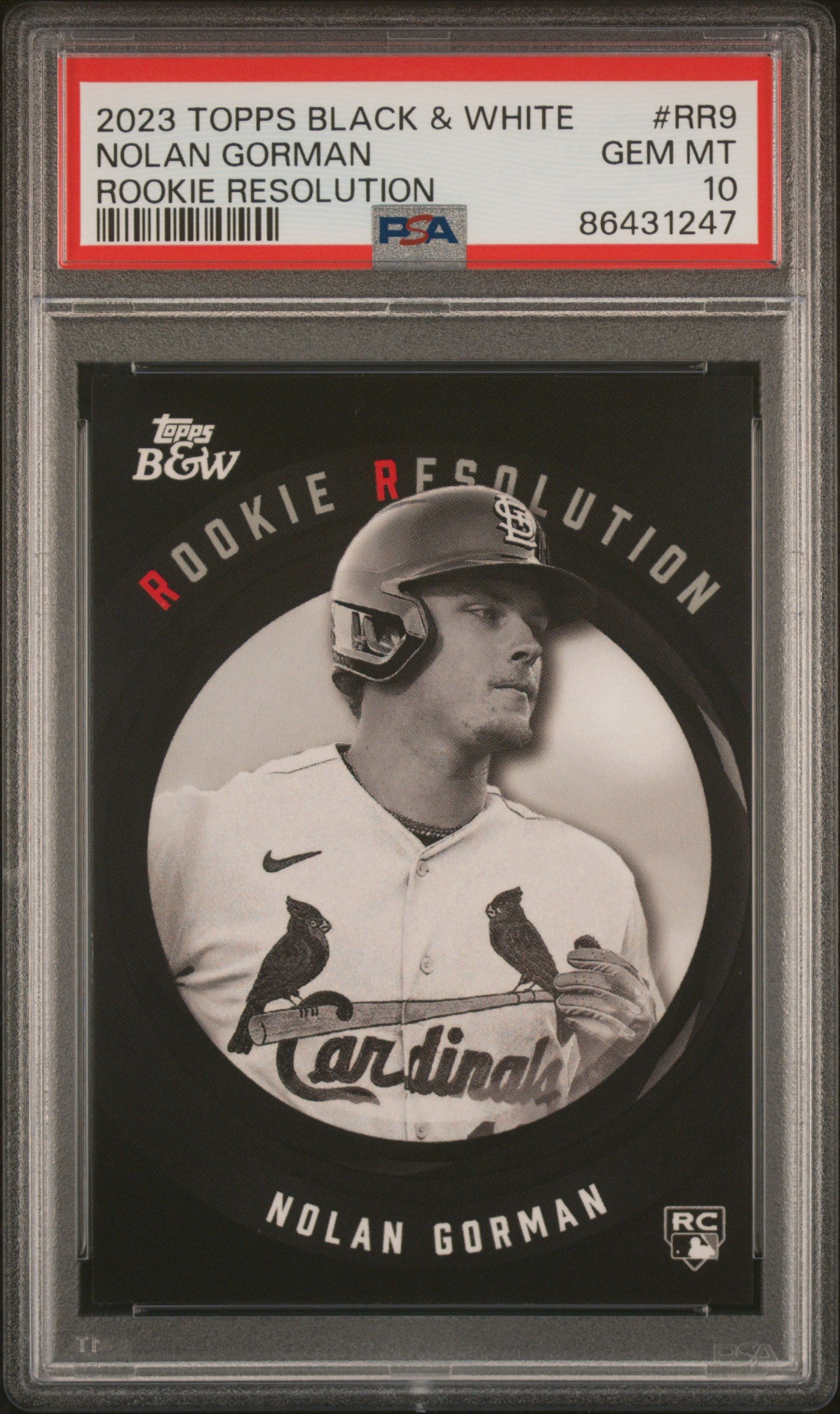 Nolan Gorman 2023 Topps Black And White Rookie Resolution #RR9 PSA 10