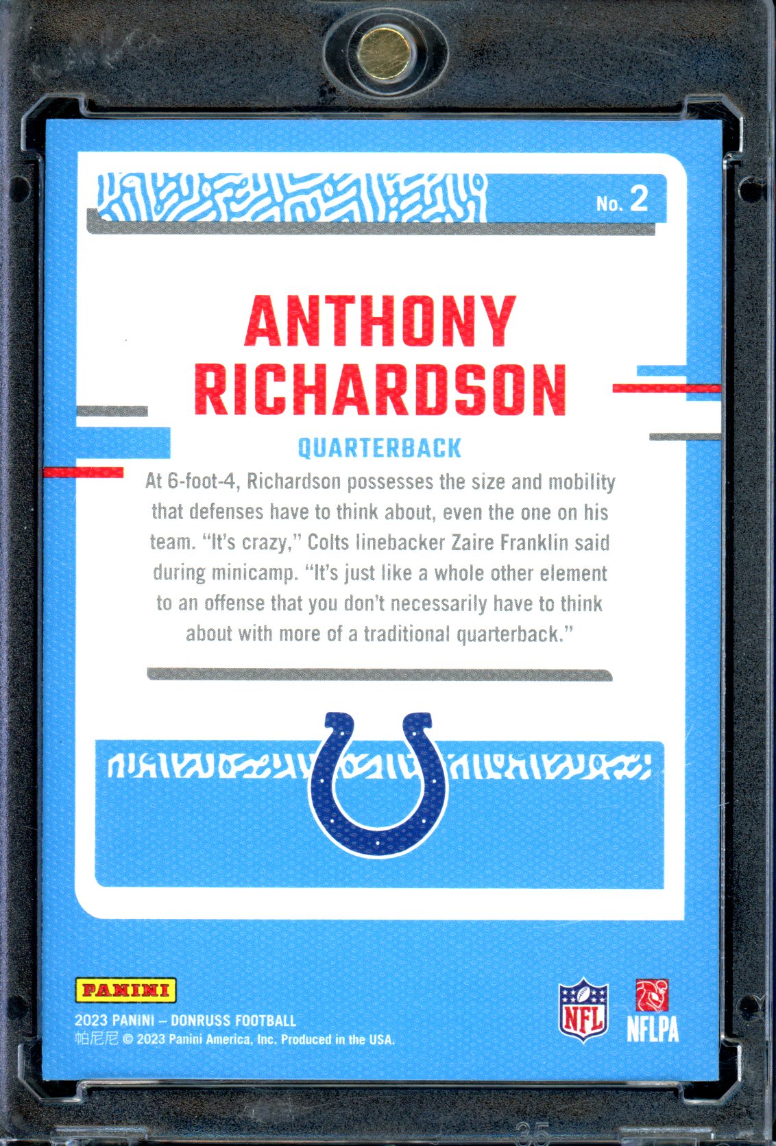 Anthony Richardson 2023 Donruss #2 Rated Rookie Portrait