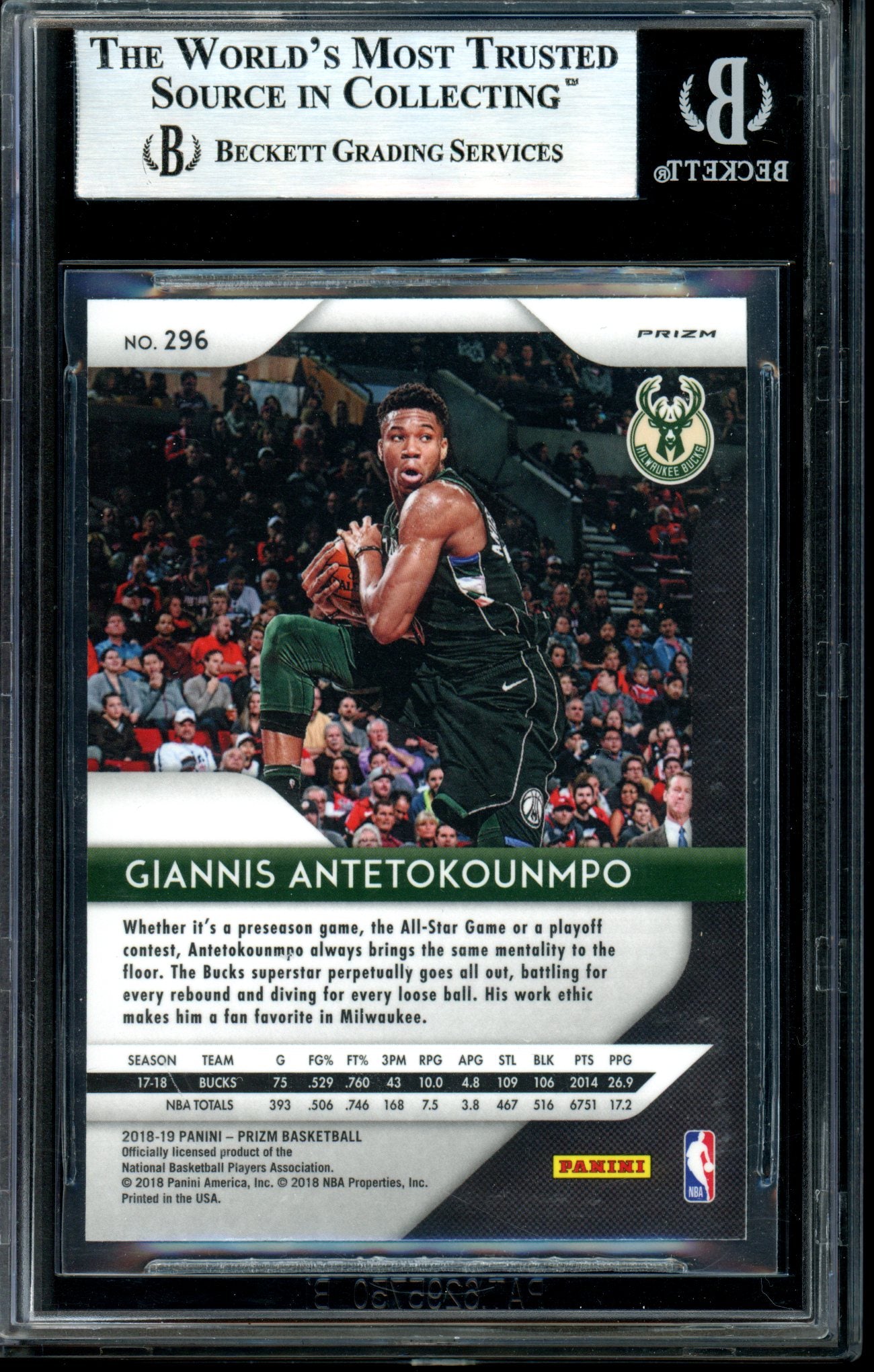 Giannis Antetokounmpo 2018-19 Panini Prizm #296 Red White and Blue BGS 8.5