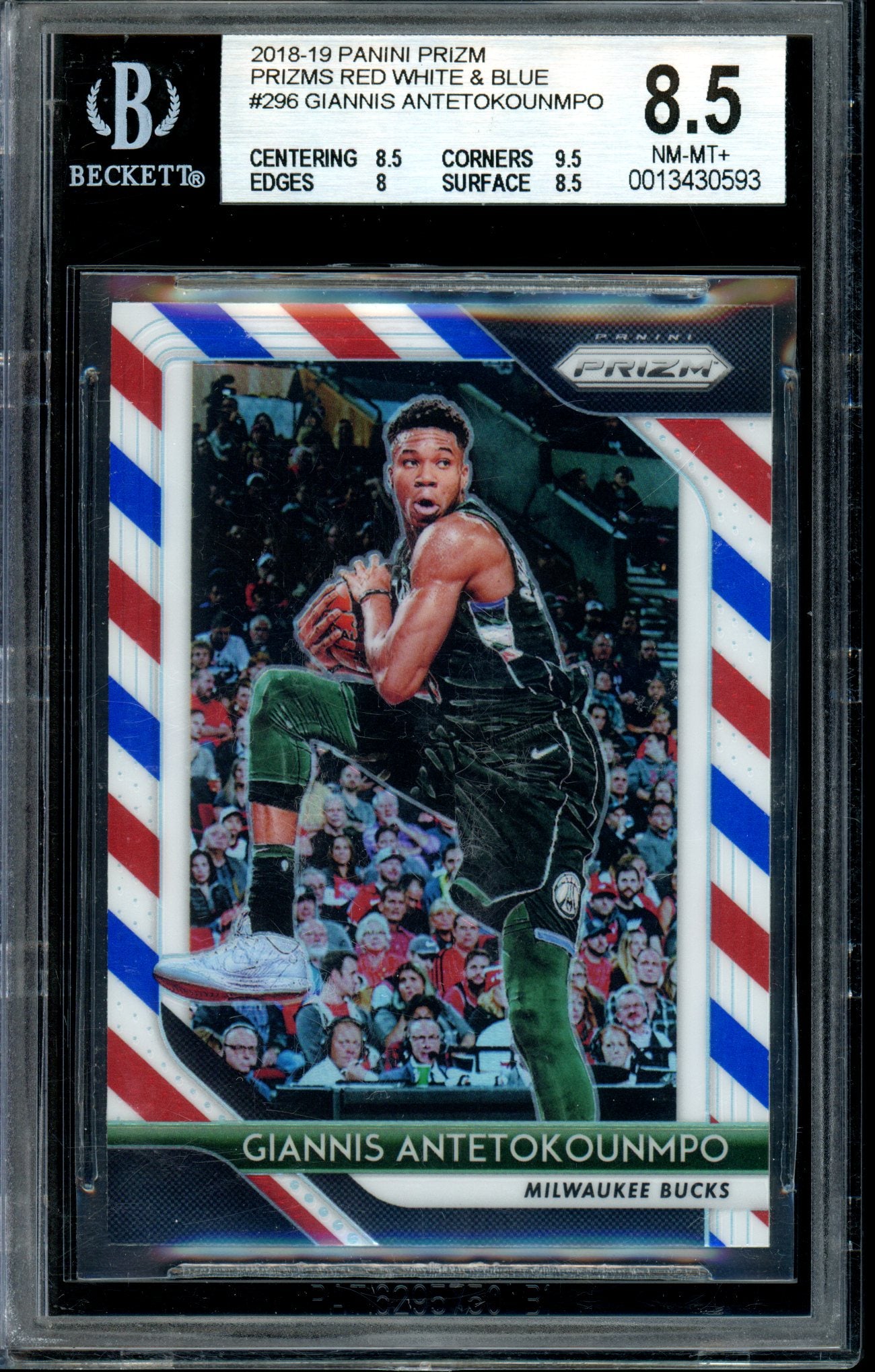 Giannis Antetokounmpo 2018-19 Panini Prizm #296 Red White and Blue BGS 8.5