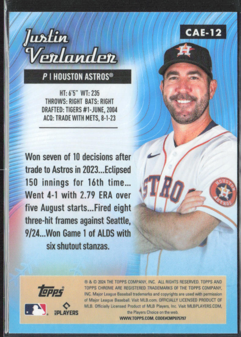 Justin Verlander 2024 Topps Chrome #CAE-12 Chrome All Etch Green Refractor