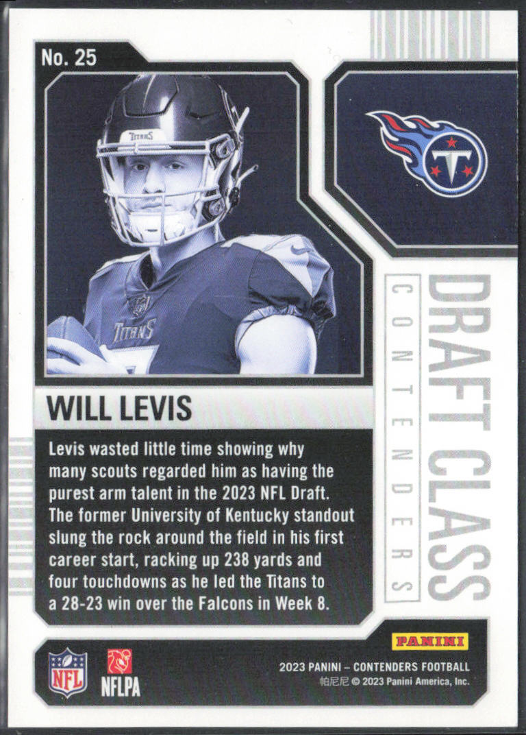 Will Levis 2023 Panini Contenders #25 Draft Class Contenders Blue