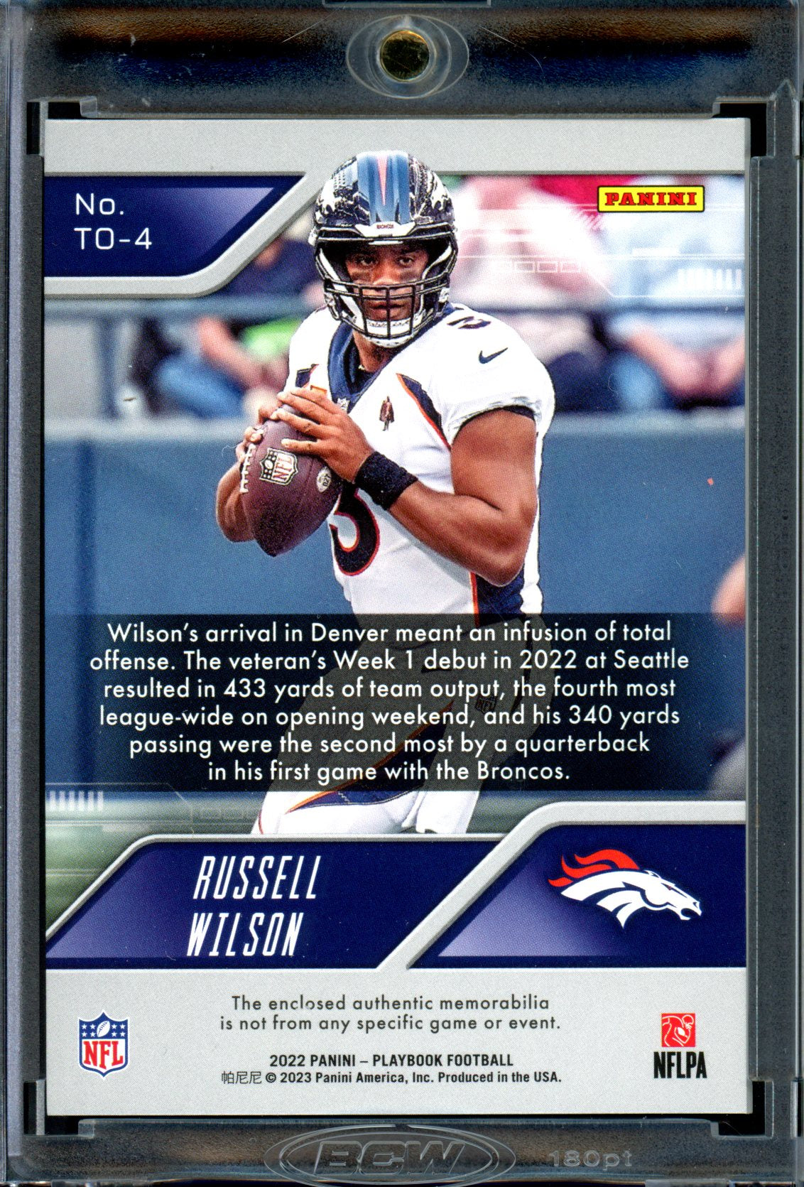 Russell Wilson 2022 Panini Playbook - Hash Marks #TO-4 Total Offense Prime #/10