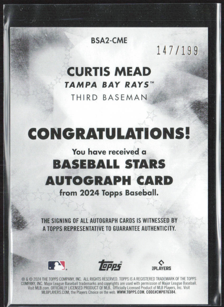 Curtis Mead 2024 Topps #BSA2-CME Baseball Stars Autographs /199