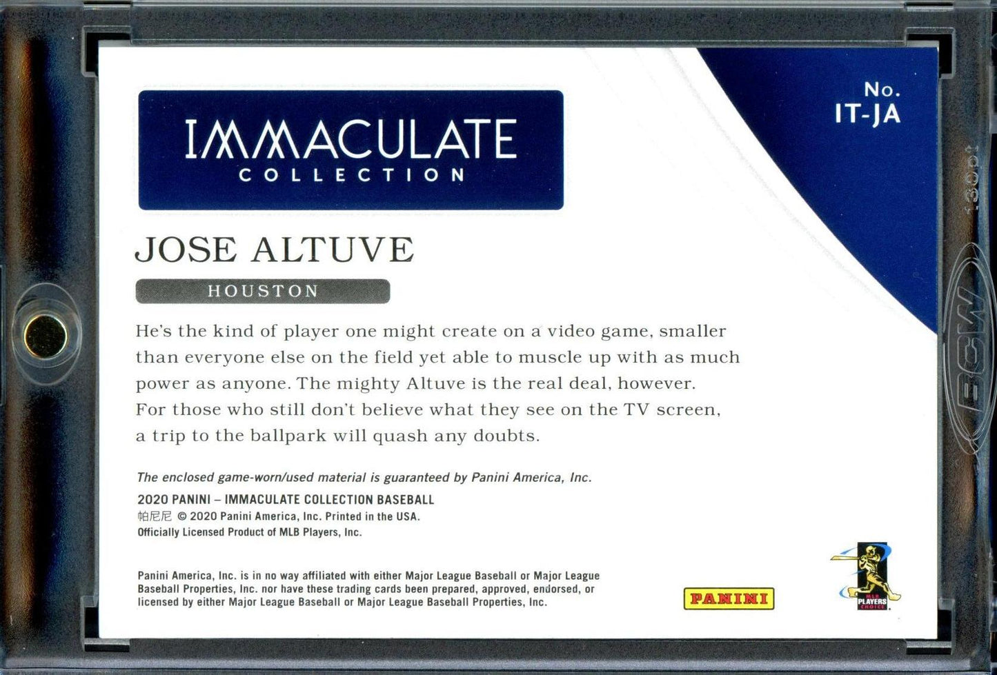 Jose Altuve 2020 Panini Immaculate Collection #IT-JA Immaculate Triples Gold #/5