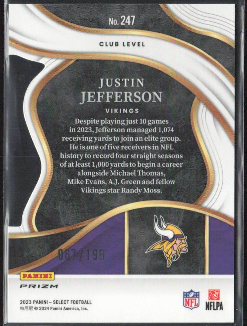 Justin Jefferson #247 Select 2023 Club Level Die-cut /199