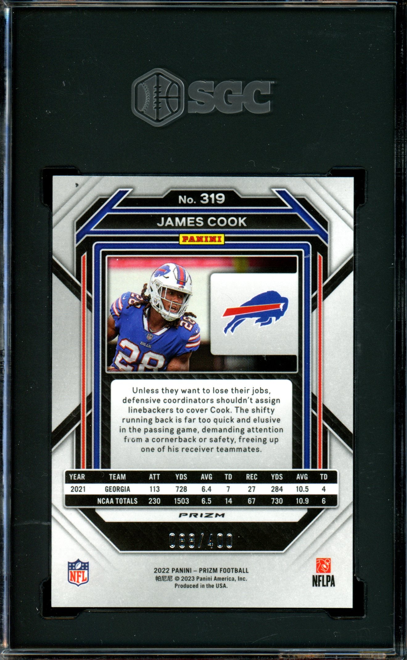 James Cook 2022 Panini Prizm #319 SGC 9.5