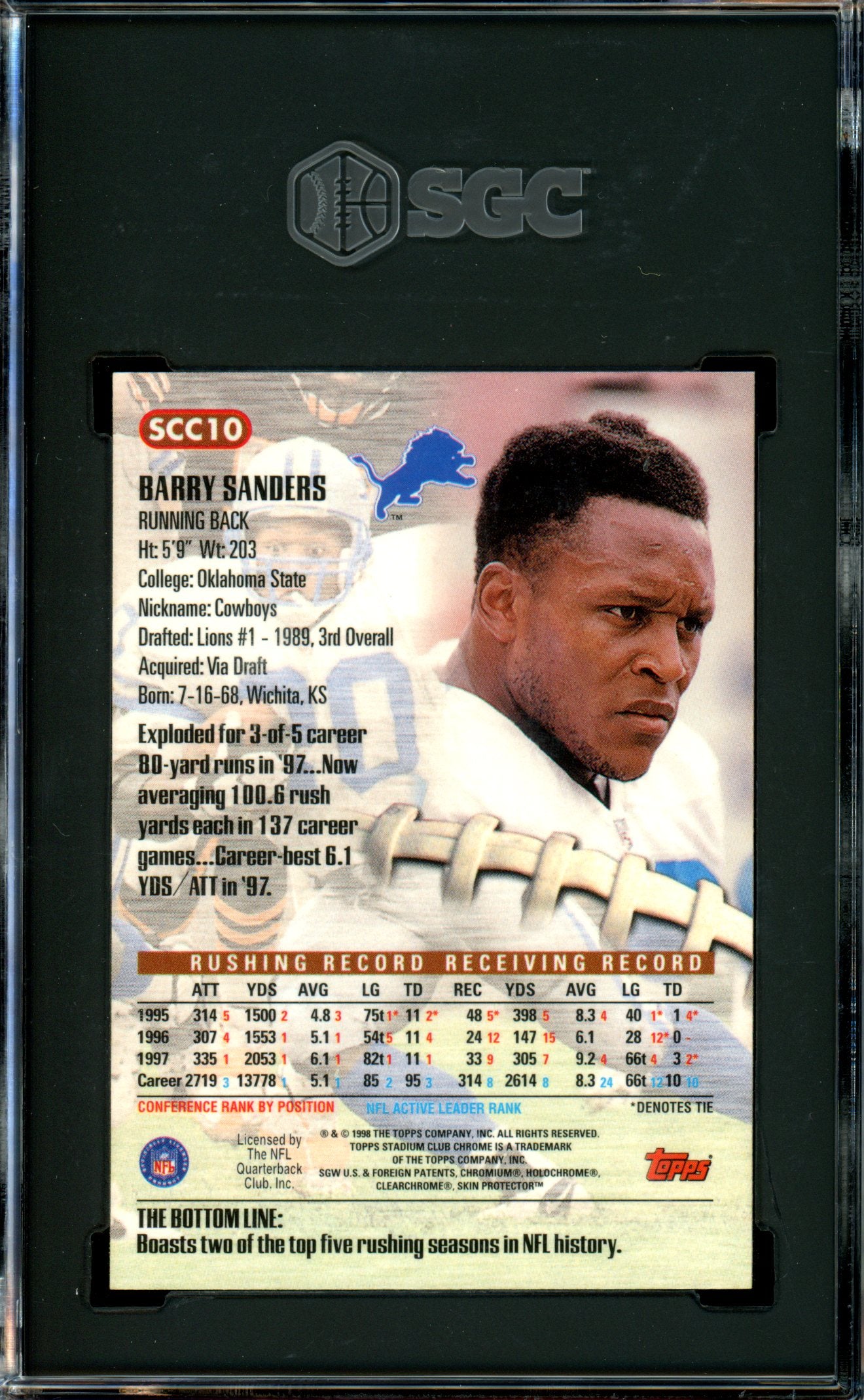 Barry Sanders 1998 Stadium Club #SCC10 Chrome SGC 10