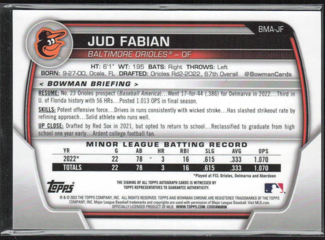 Jud Fabian 2023 Bowman Mega Box Chrome Mojo Auto #BMA-JF