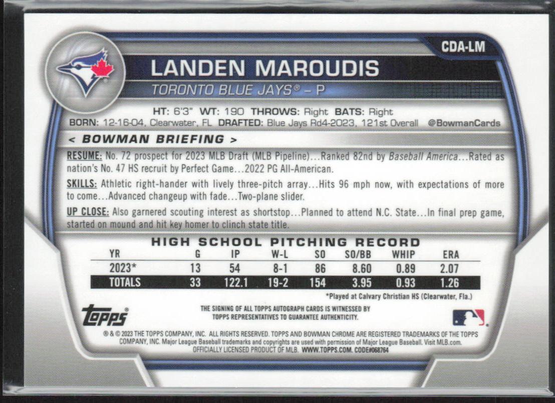 Landen Maroudis 2023 Bowman Draft #CDA-LM Chrome Prospect Autographs