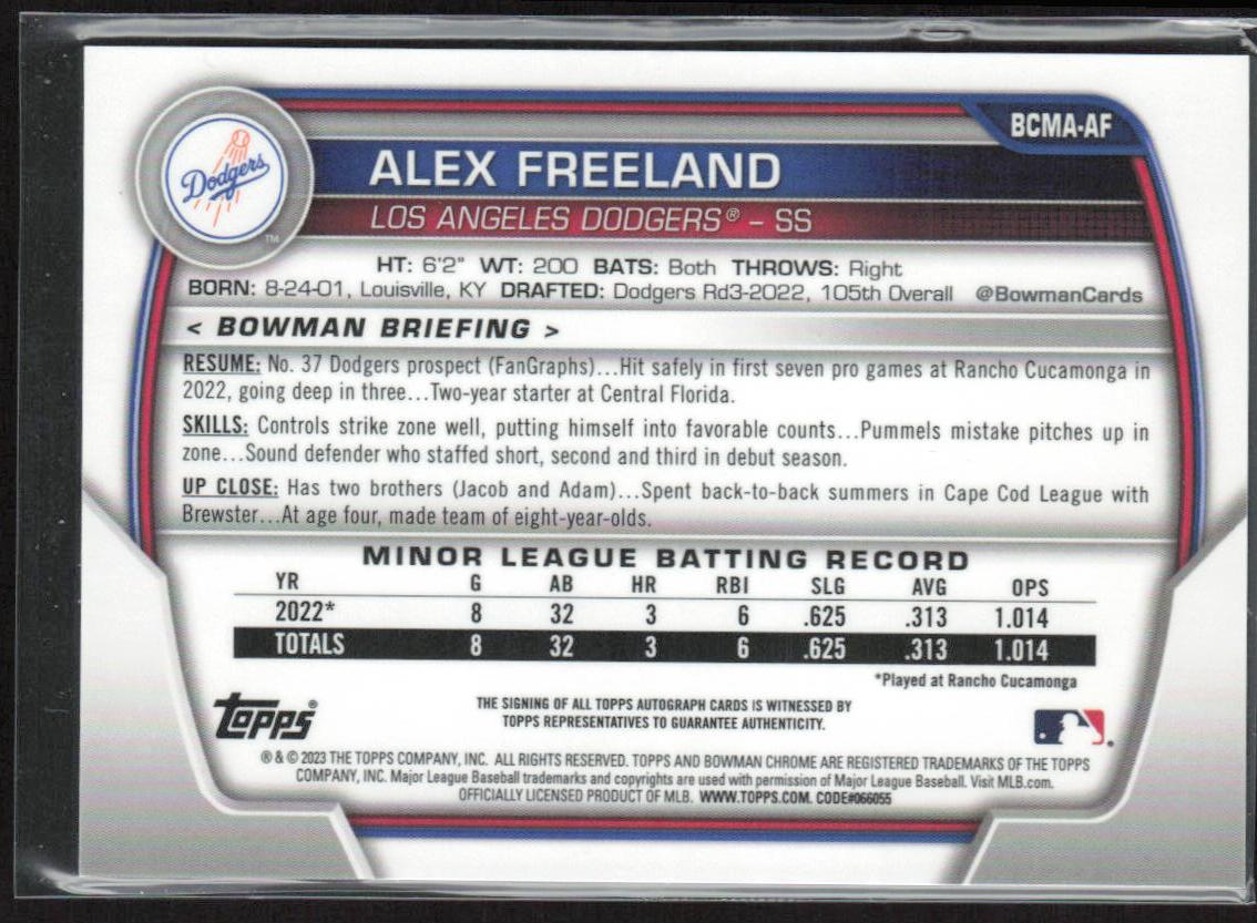 Alex Freeland 2023 Bowman Chrome #BCMA-AF Mojo Chrome Autographs