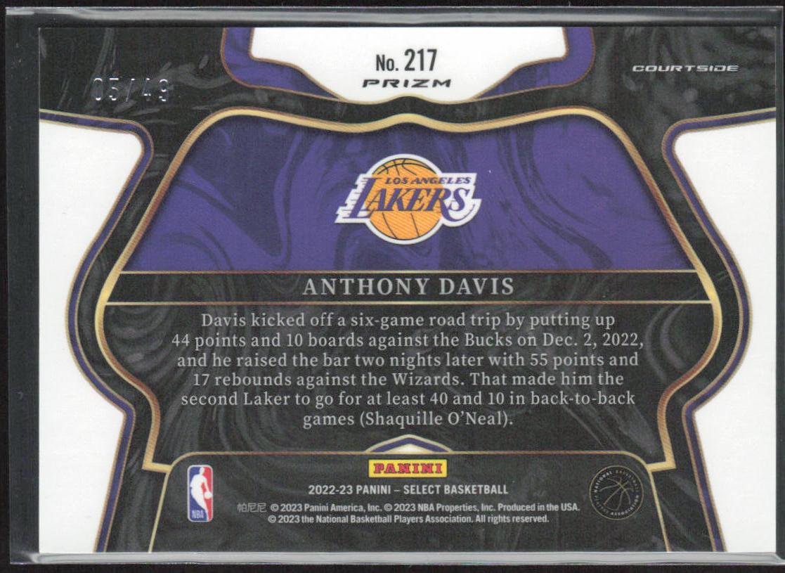 Anthony Davis 2022-23 Panini Select Courtside Green White Pink Prizm #217  /49