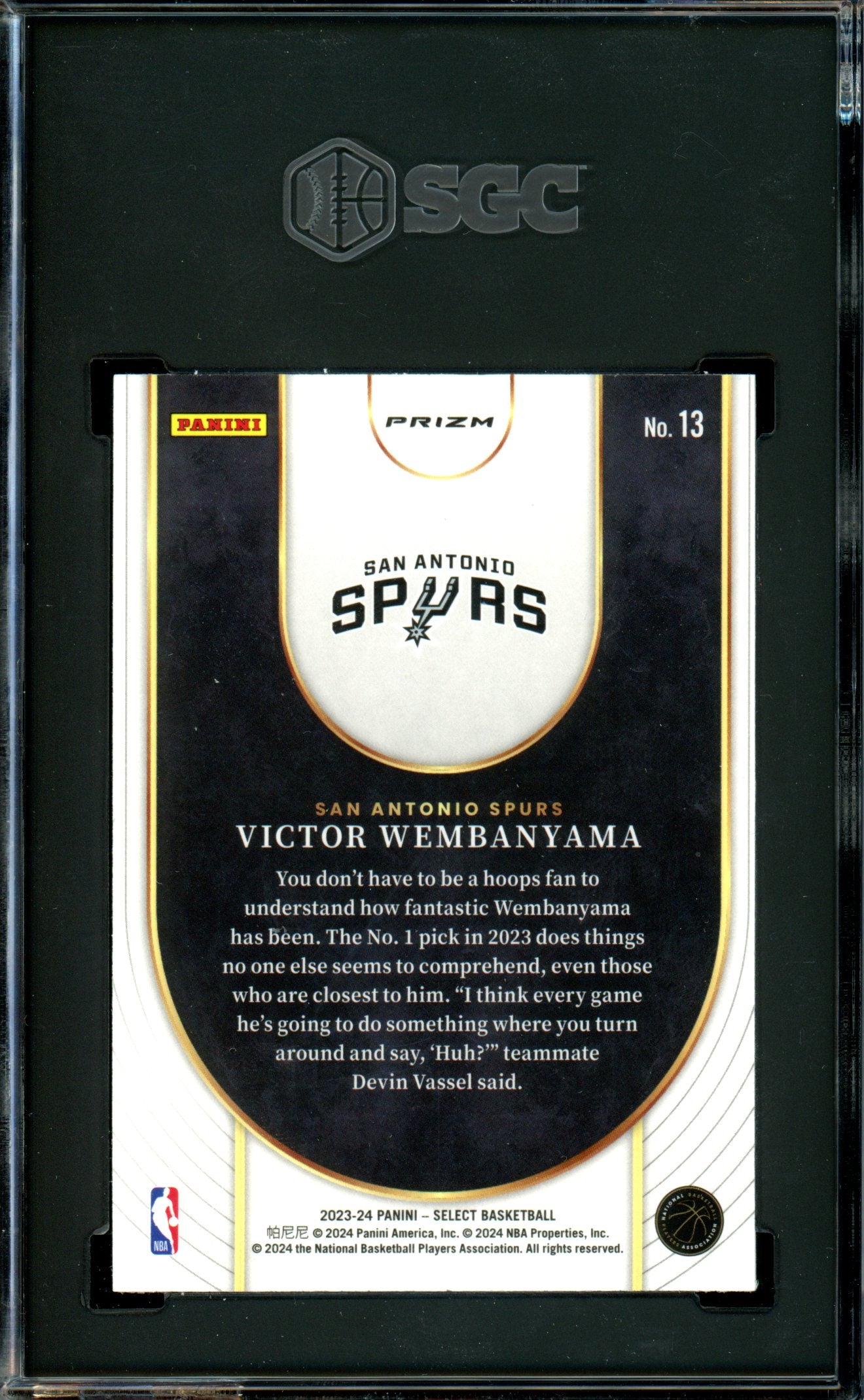 2023-24 Panini Select #13 Victor Wembanyama RC Neon Icon Tectonic Prizm SGC 9