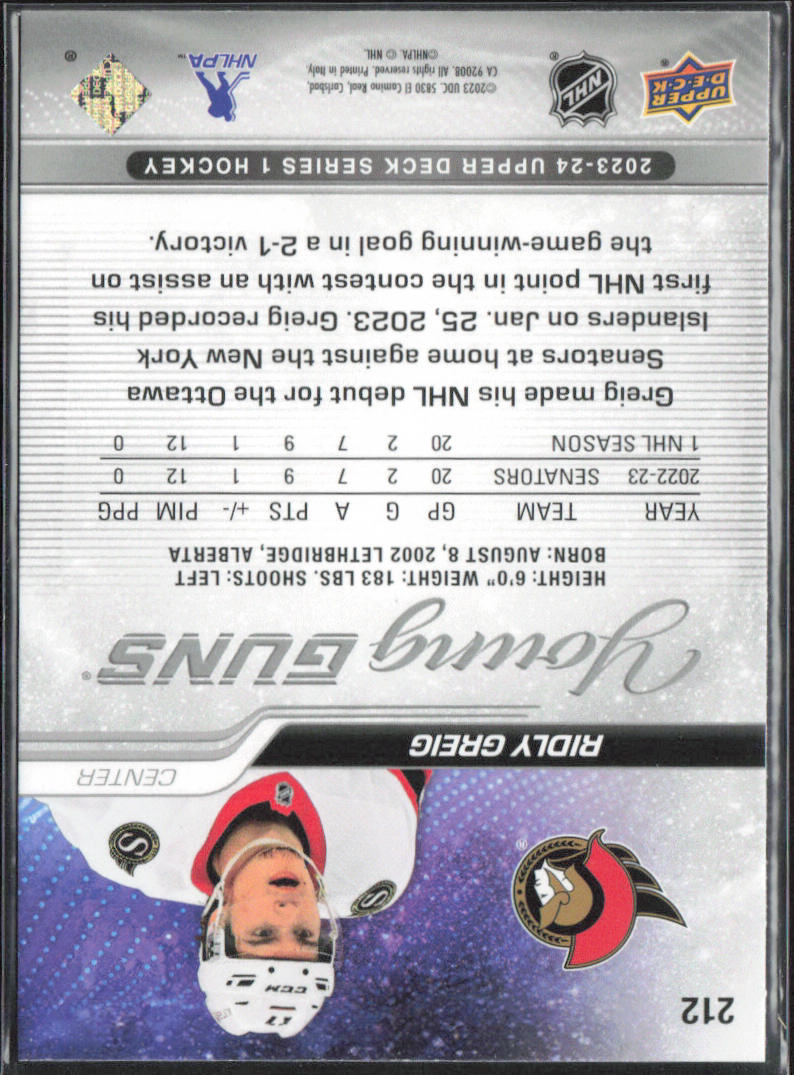 Ridly Greig 2023-24 Upper Deck #212 Outburst Silver