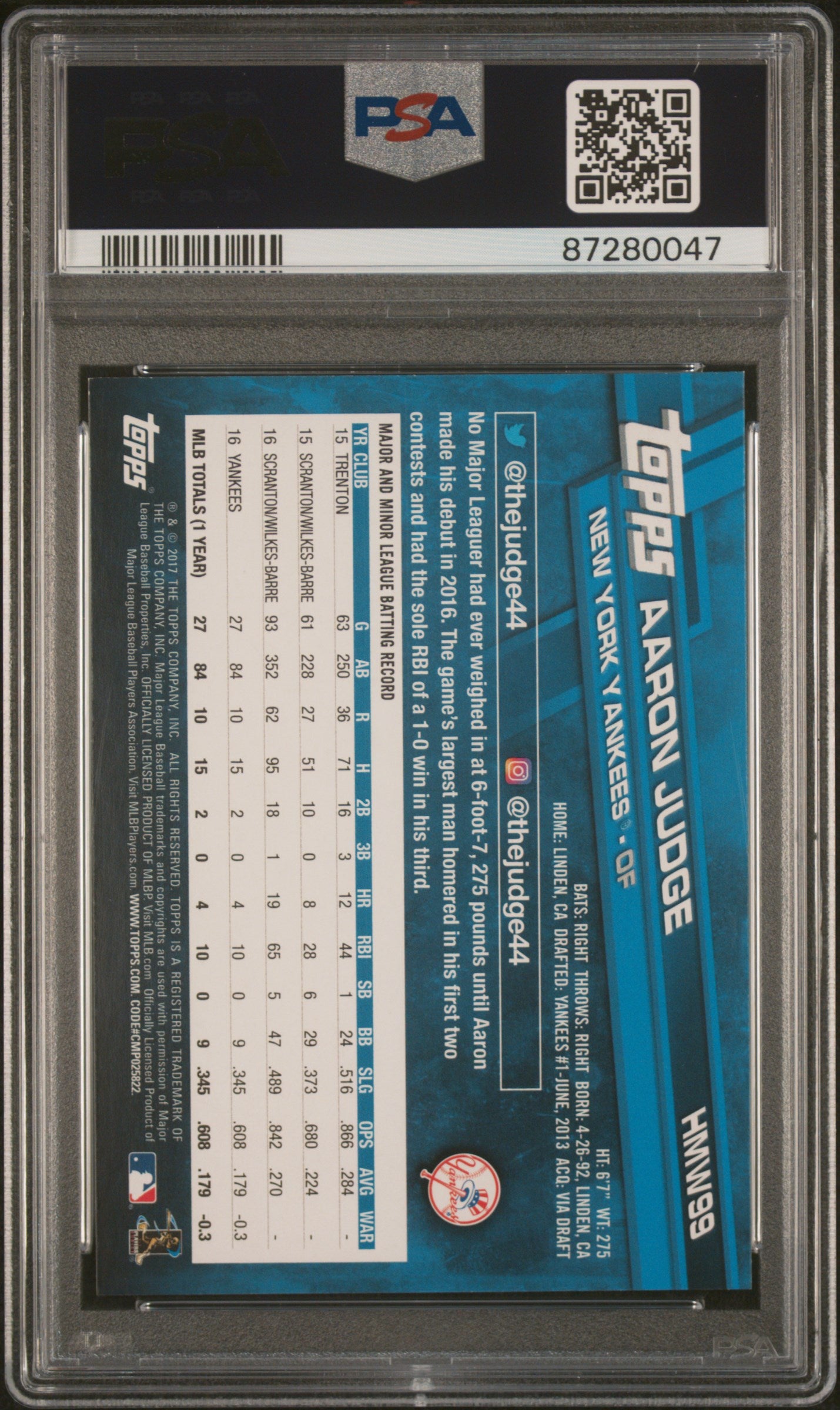 Aaron Judge 2017 Topps Holiday #99 PSA 9