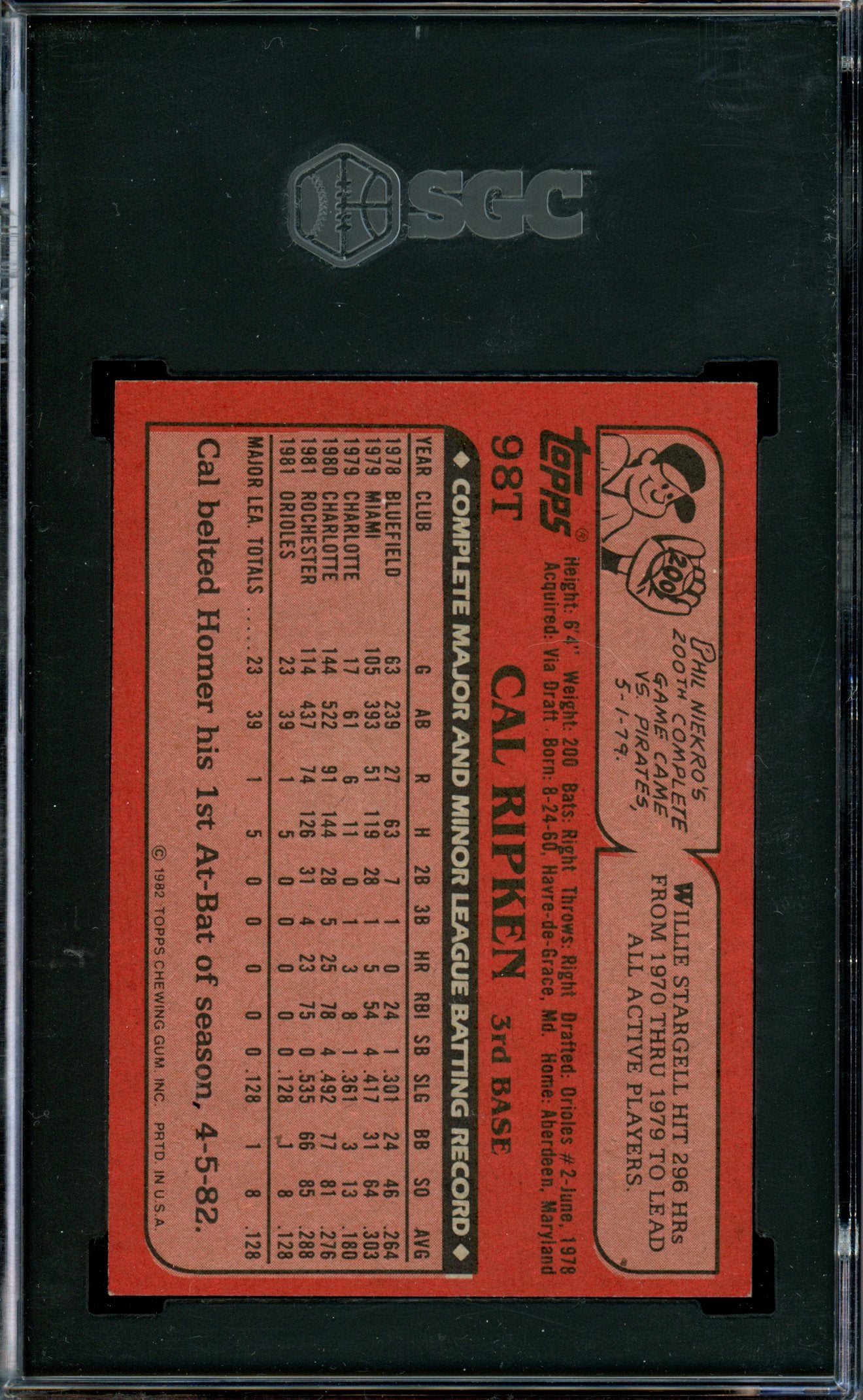 Cal Ripken 1982 Topps Traded #98T SGC 8.5