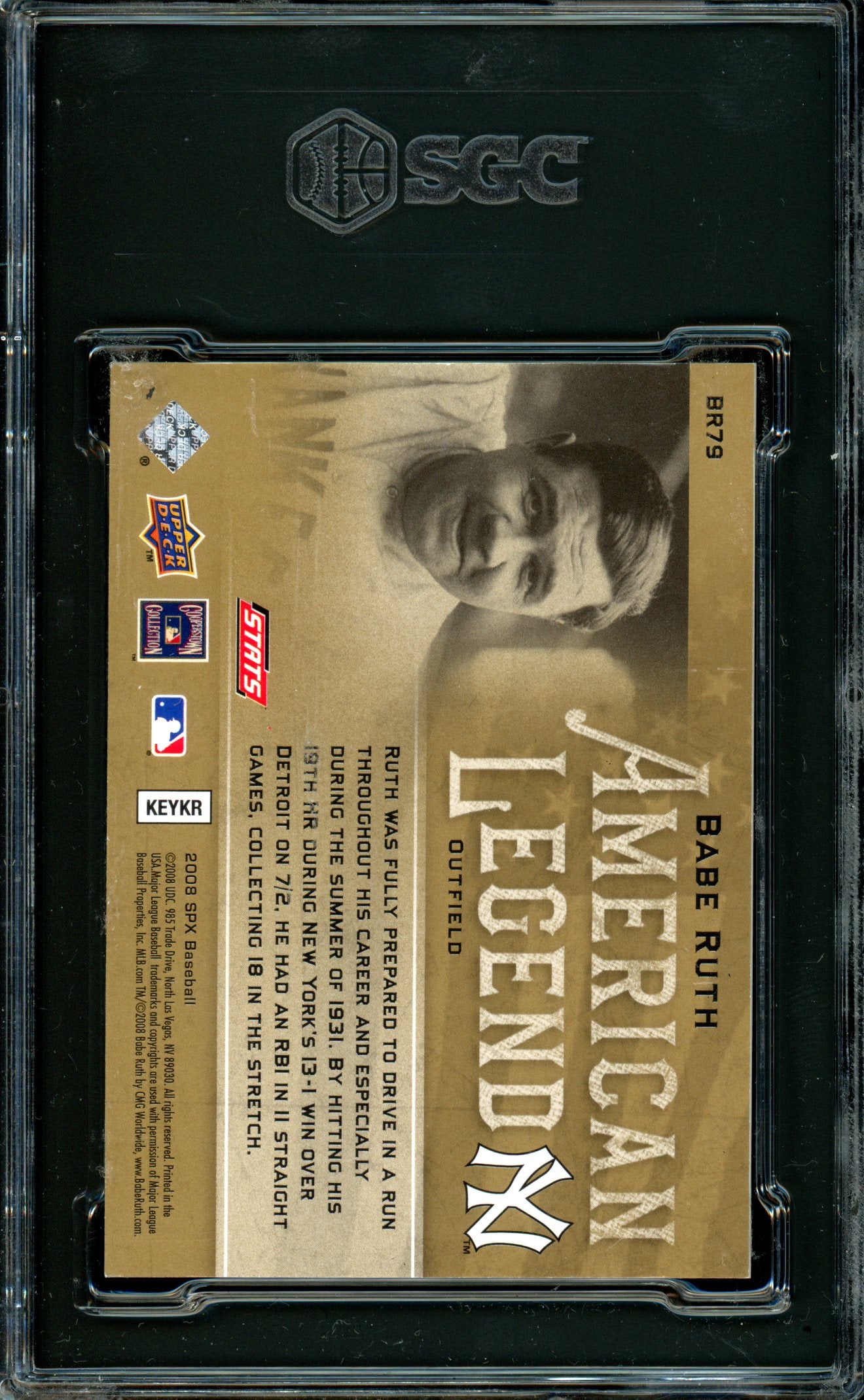 Babe Ruth 2008 Upper Deck SPX #BR92 American Legend 1/1 New York Yankees HOF