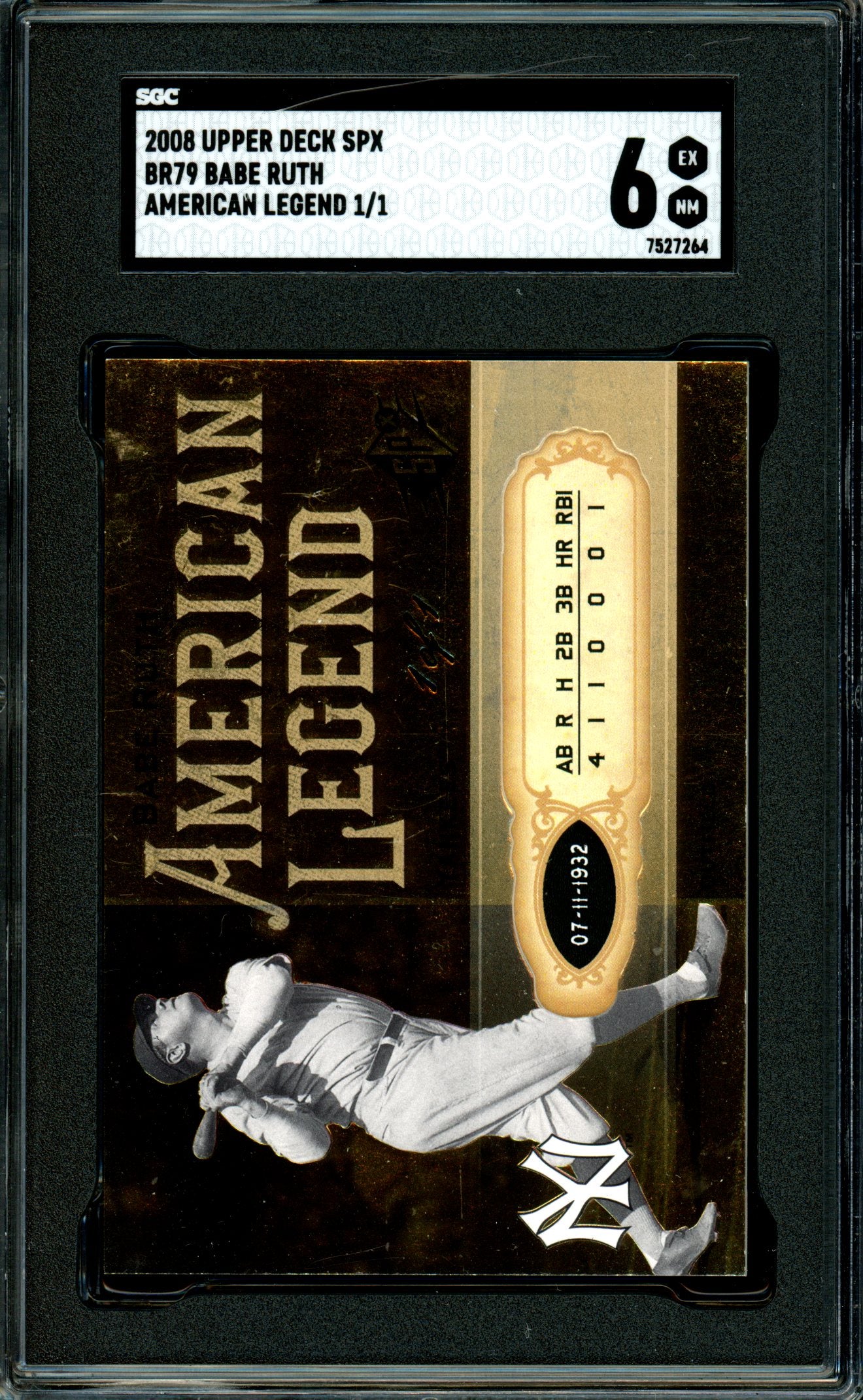 Babe Ruth 2008 Upper Deck SPX #BR92 American Legend 1/1 New York Yankees HOF