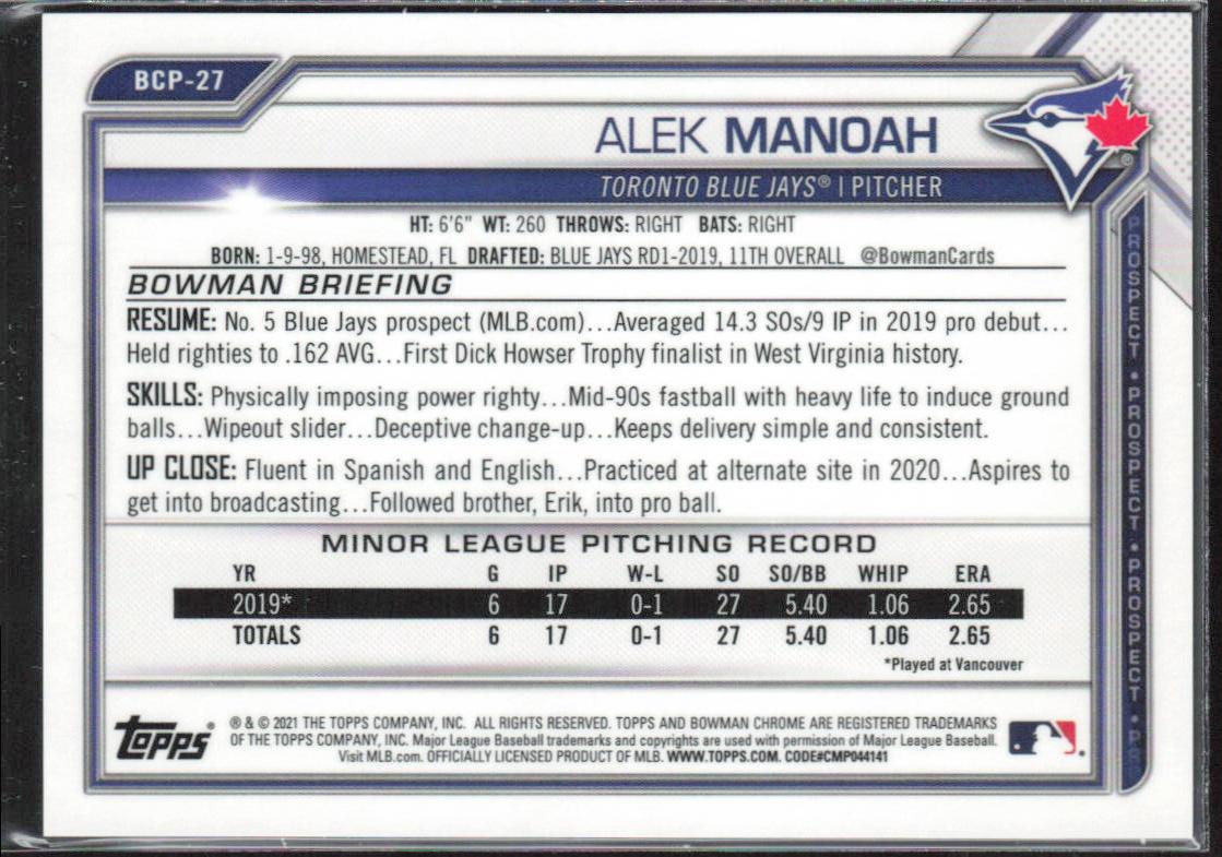 Alek Manoah 2021 Bowman #BP-27 Prospects Yellow /75