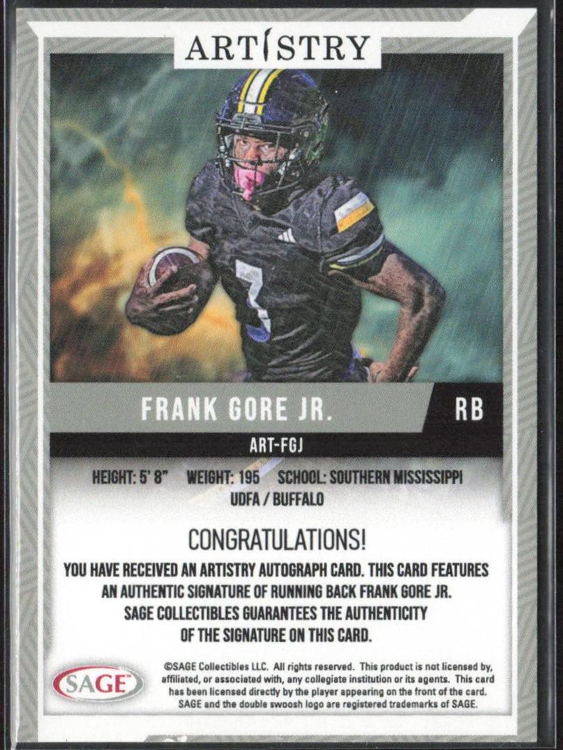 Frank Gore Jr. 2024 Sage Artistry #Art-FGJ Auto