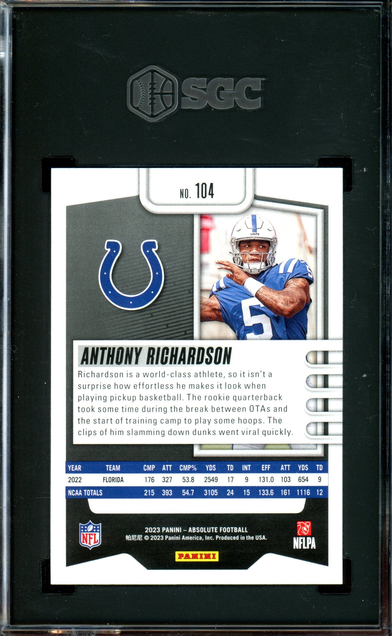 Anthony Richardson 2023 Panini Absolute #104 Retail SGC 9.5