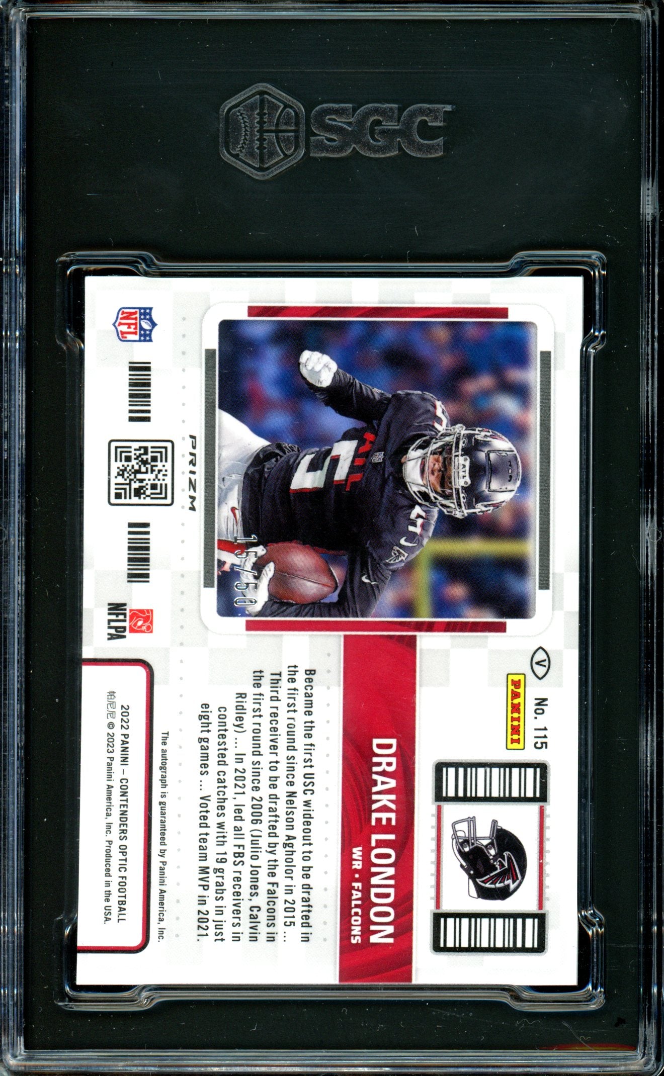 Drake London 2022 Contenders Optic Variation Auto Red #115  15/50 SGC 9.5