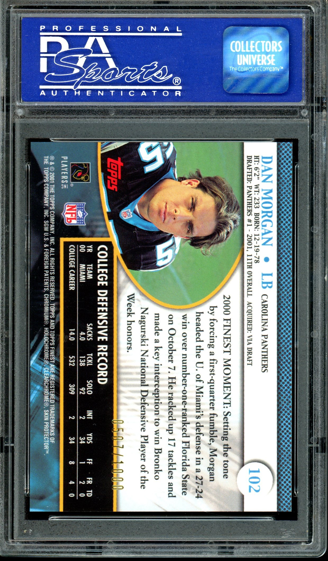 Dan Morgan 2001 Finest #102 PSA 10 -  /1000