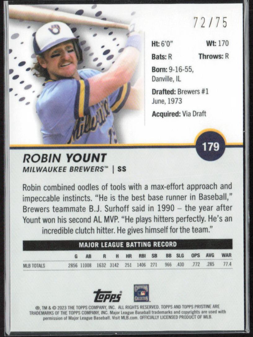 Robin Yount 2023 Topps Pristine #179 Pristine Blue #/75