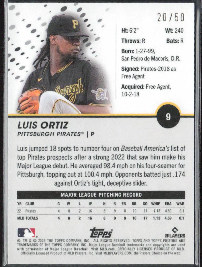 Luis Ortiz 2023 Topps Pristine #9 Pristine Gold #/50