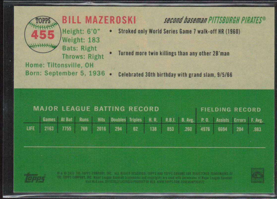 Bill Mazeroski 2023 Topps Chrome Platinum #455 Fuchsia Lava Refractors /100