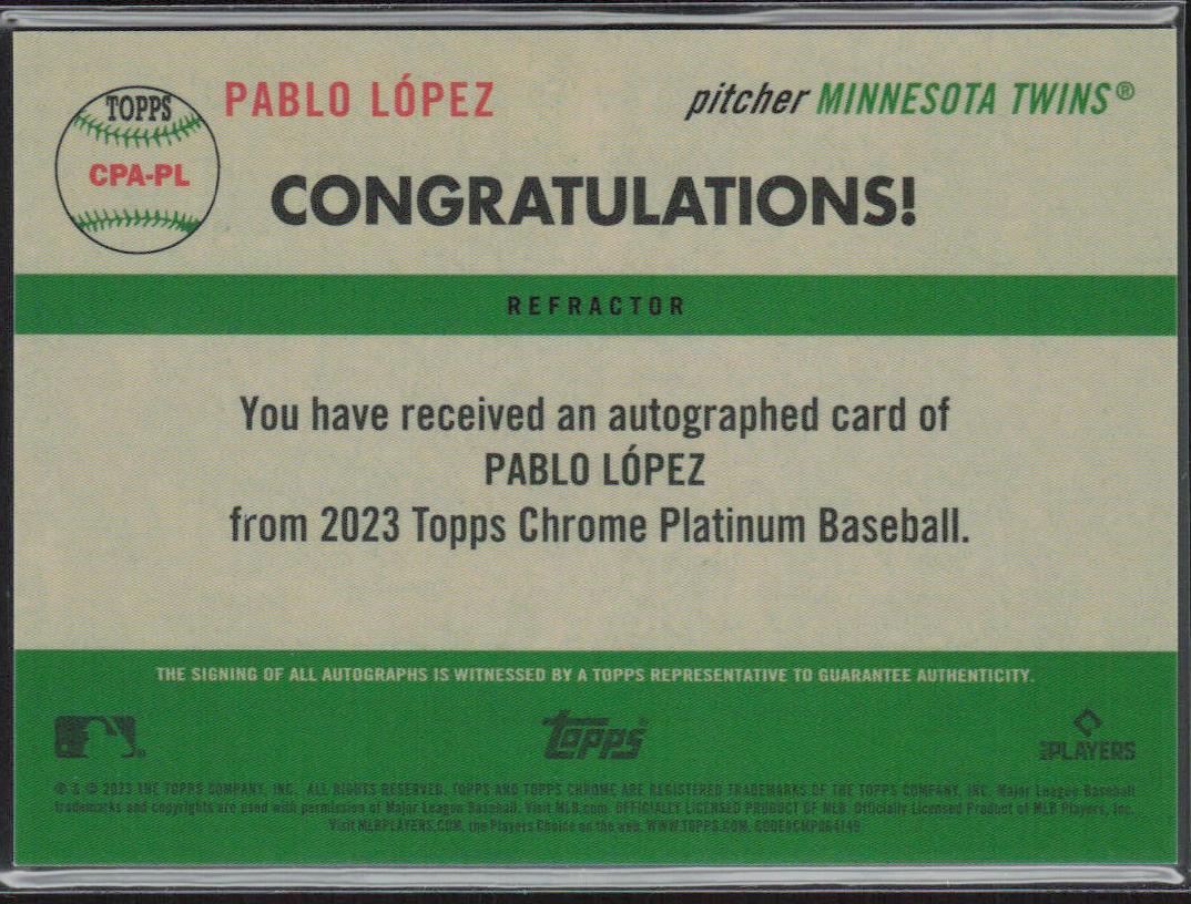 Pablo López 2023 Topps Chrome Platinum #CPA-PL Auto Refractor /199