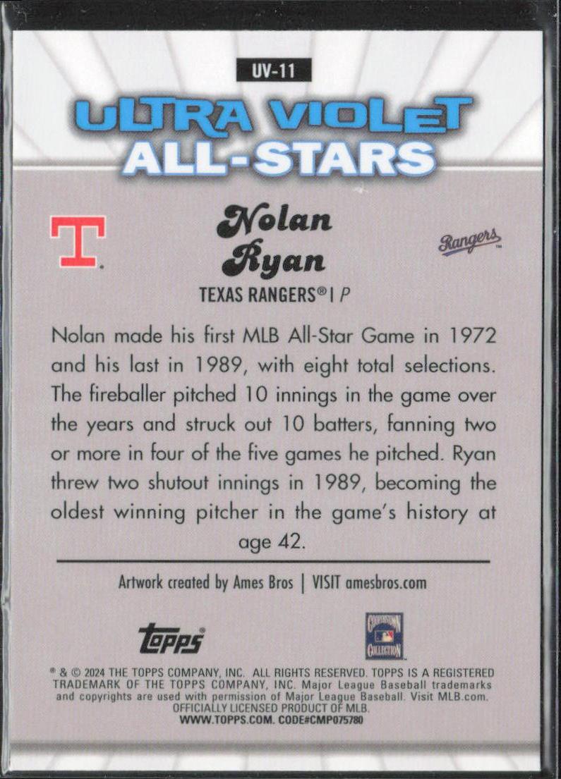 Nolan Ryan 2024 Topps Chrome #UV-11 Ultraviolet All Stars Green Refractor